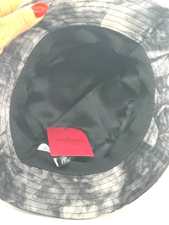 Valentino Garavani Nylon Grey Floral Rose Print Bucket Rain Hat $295 main image 5